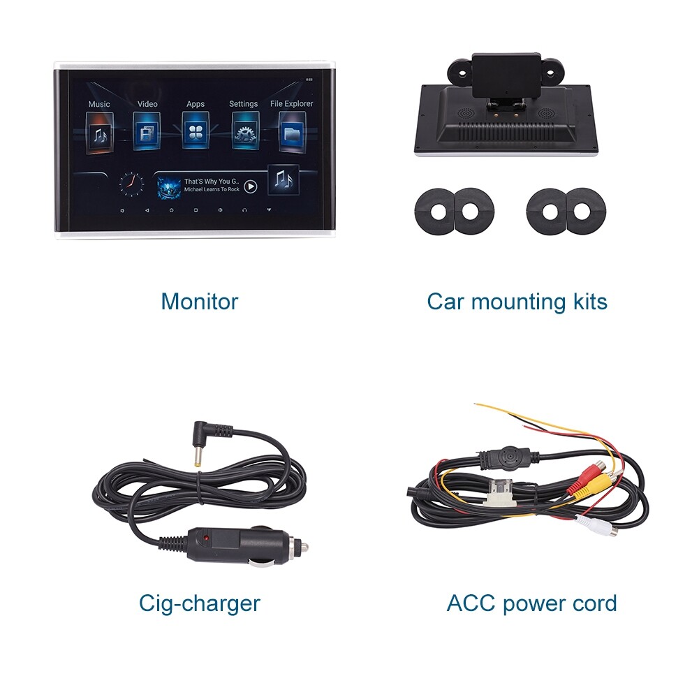 10‘’ Android 9.0 Headrest Monitor Video Player for Car TV Touch Screen WiFi//USB