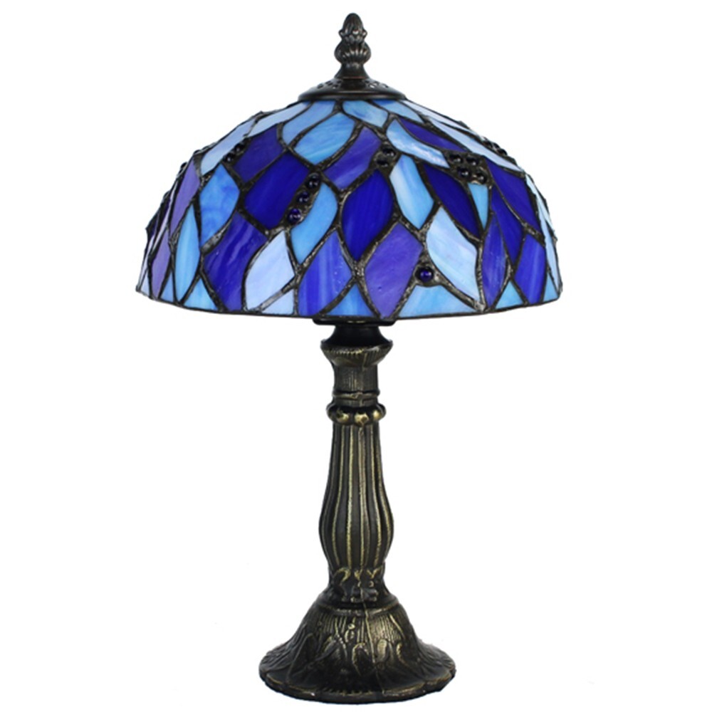 Blue Pedestal Tiffany Lamp w/ Stained Glass Shade & Lamp Base