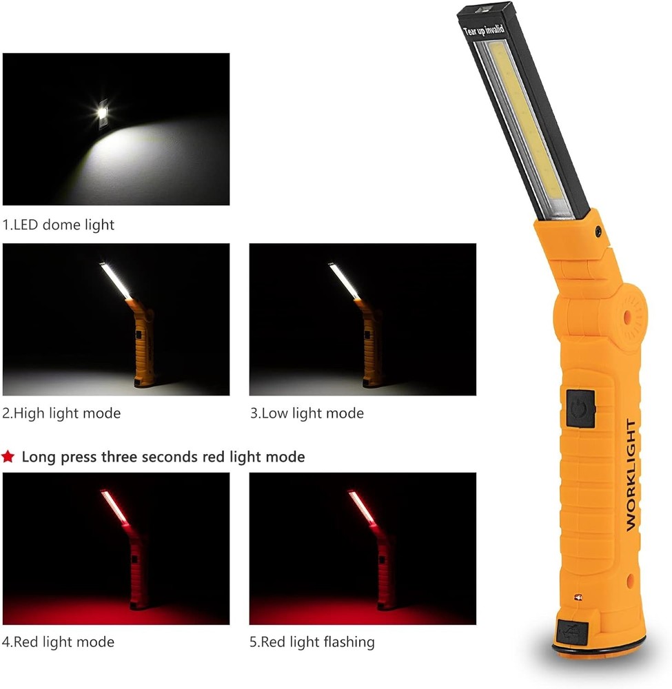 Durable Rechargeable Work Lights with Magnetic Base - 5 Modes for All Needs