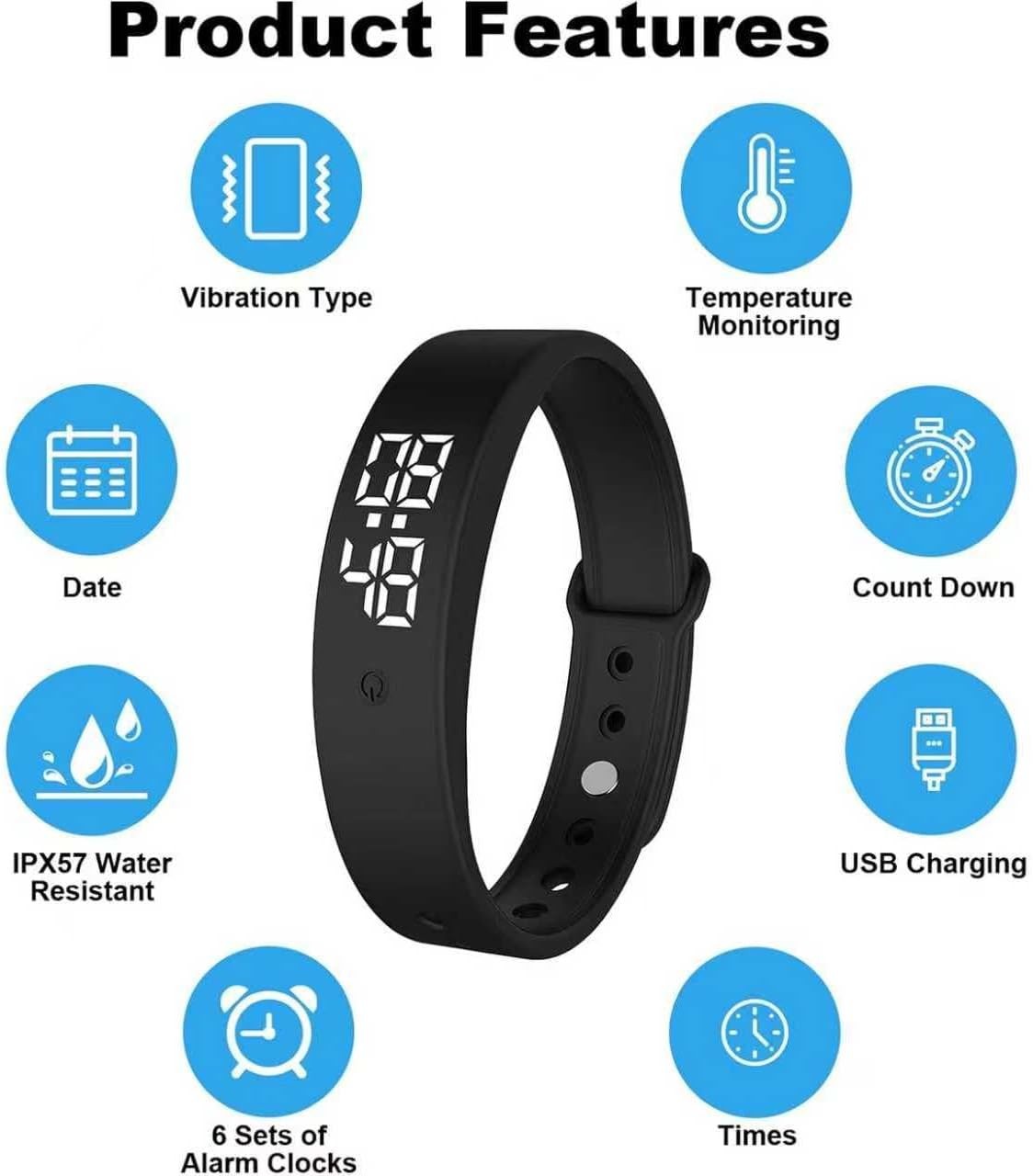 Vibrating Alarm Wristband Deaf People Watch Band Fit Sleeps Rise Silent Shock Cl