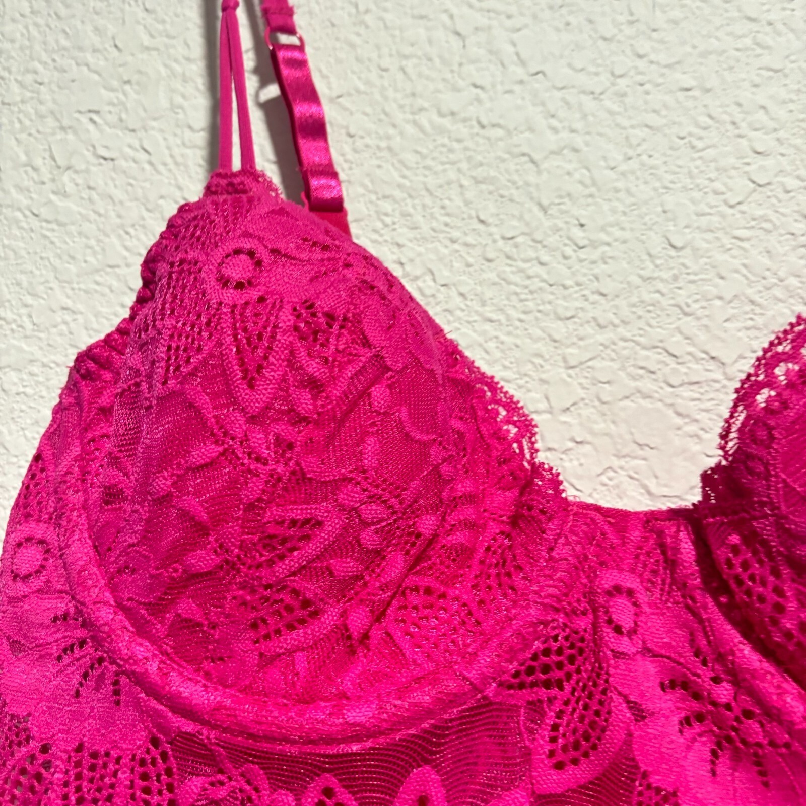 Victoria's Secret Hot Pink Floral Lace Underwire Chemise Slip Dress 34C Y2K