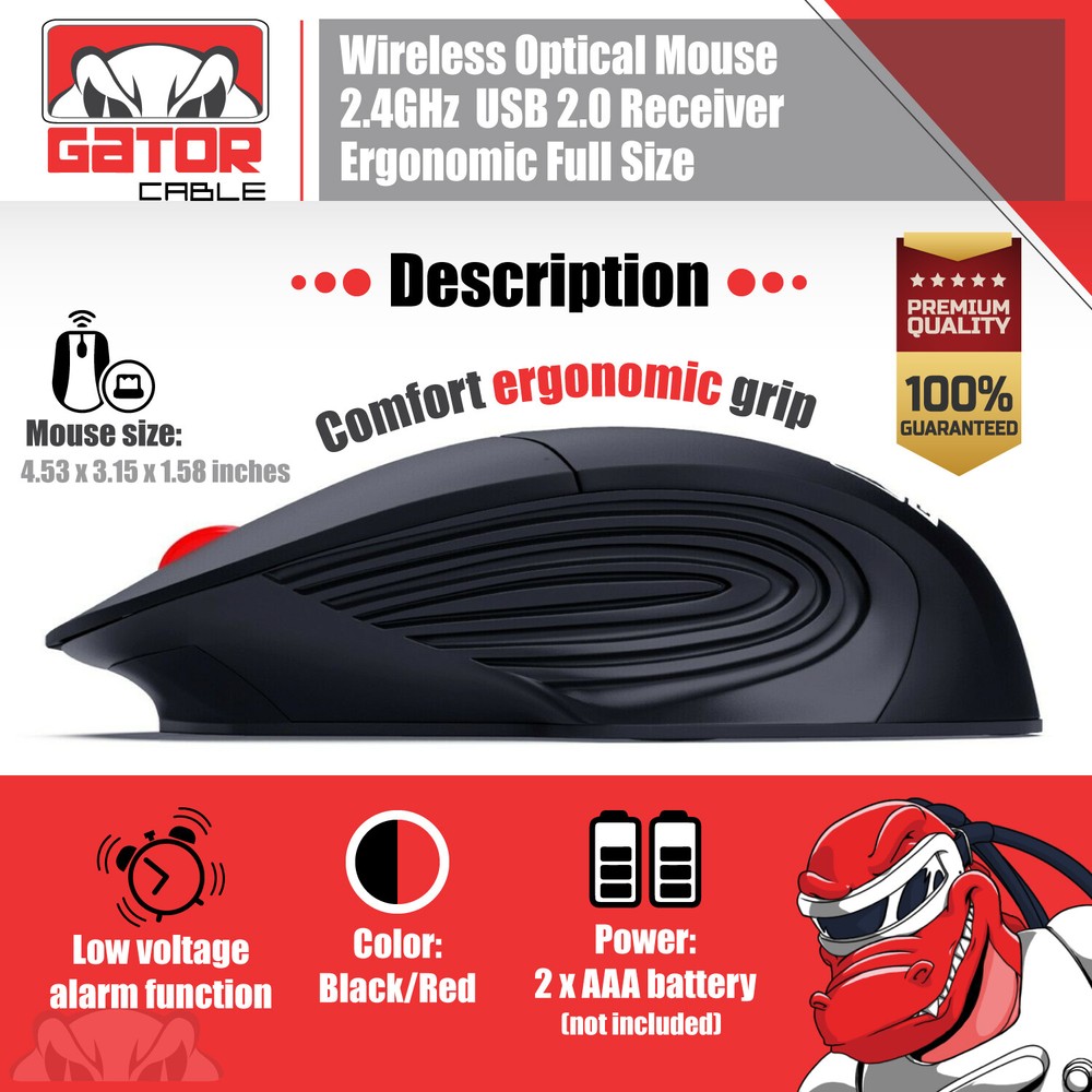 Wireless Optical Mouse Ergonomic USB Receiver 2.4GHz for Laptop PC Computer Mac