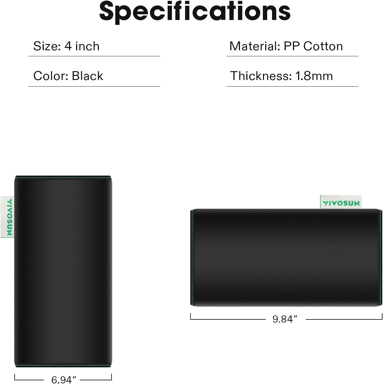 VIVOSUN 4 Inch Prefilter for 4" Carbon Filter, Black, 9.84" Long