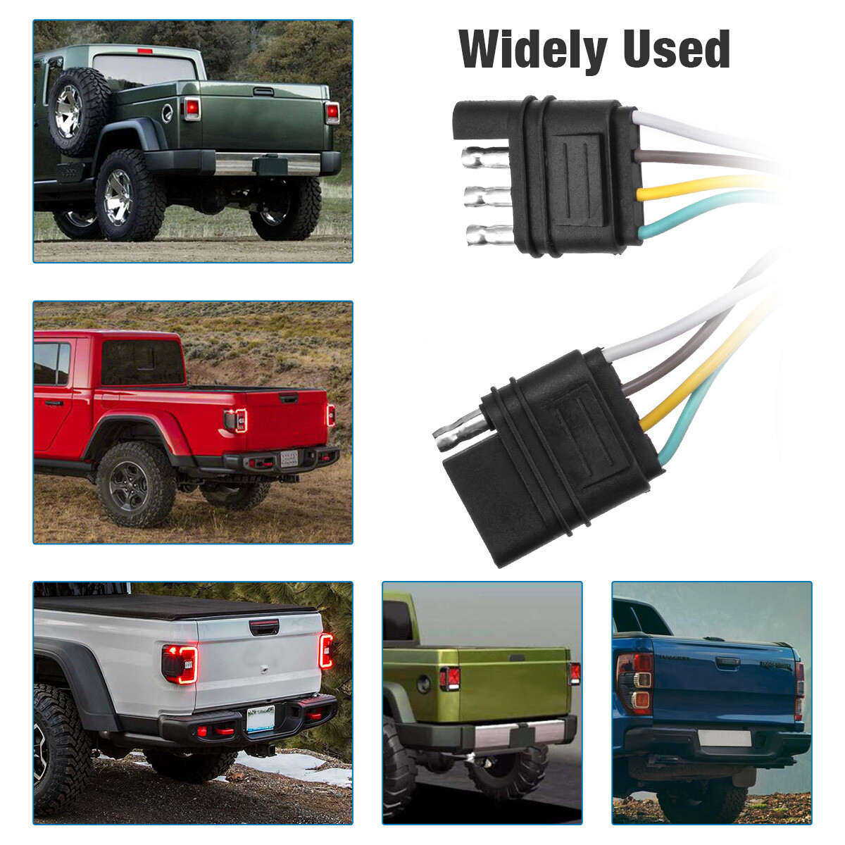 2ft Trailer Light Wiring Harness Extension 4-Pin Plug 18 AWG Flat Wire Connector