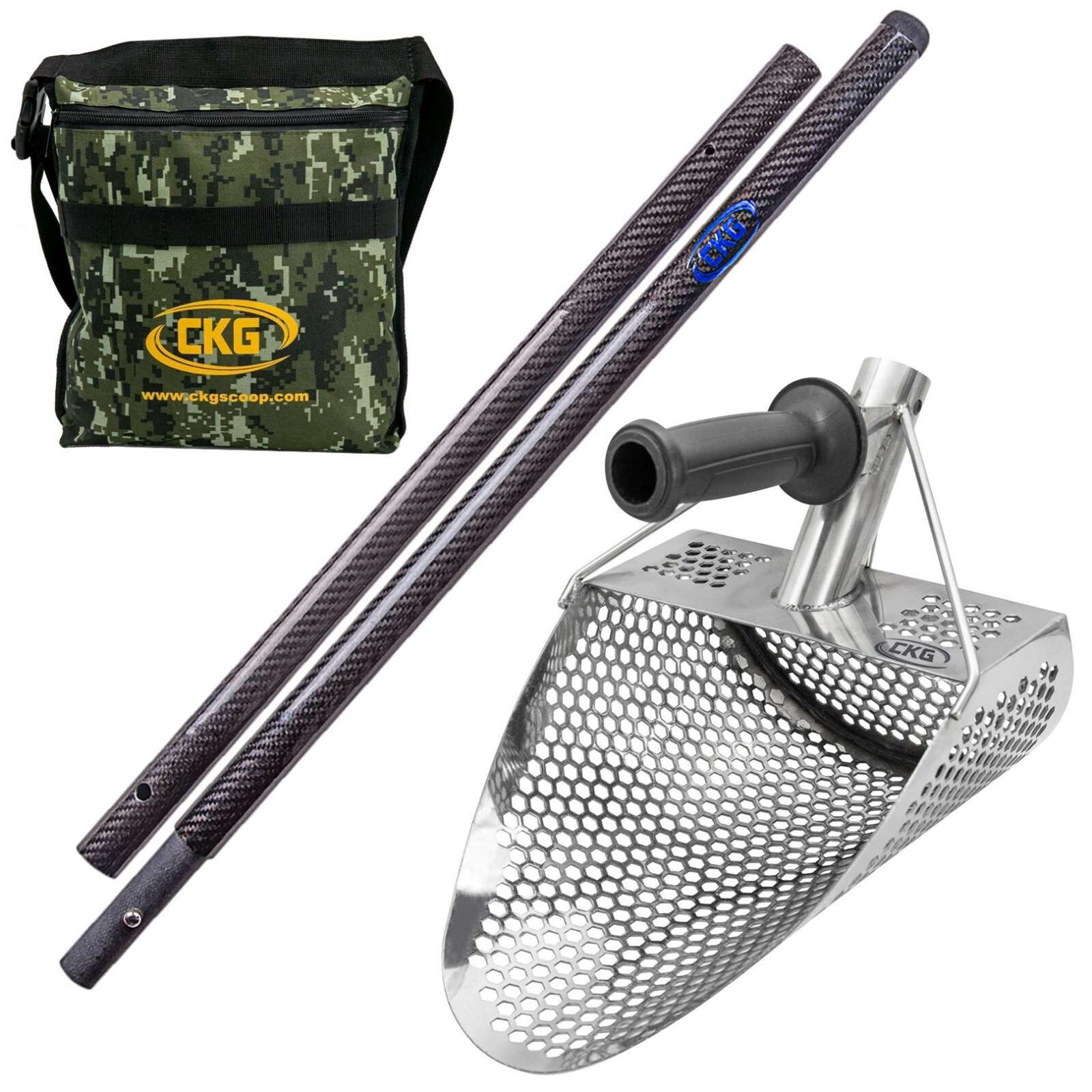 CKG Beach Sand Scoop Metal Detector Shovel Sifter Long Carbon Fiber Handle Pole