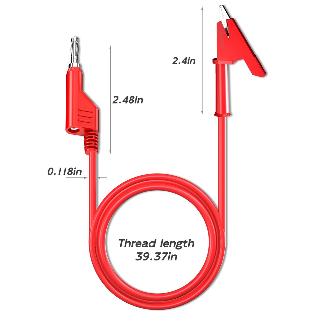 2PCS 4mm Stackable Banana Plug to Crocodile Alligator Clip Test Lead Cable Wire