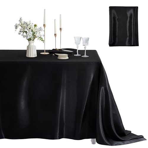 1 Pack Square Satin Table Cover Silkly Soft Table 52" x 52" (Square) Black