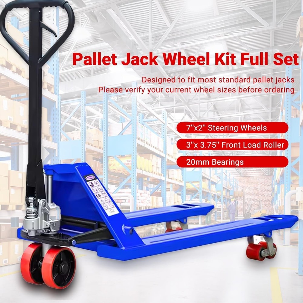 Pallet Jack Full Replacement Kit Steering Wheels 7"x2" Front Load Roller 3"x3.75