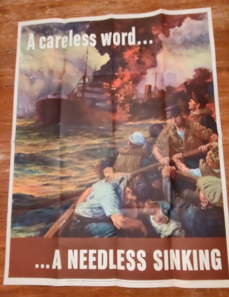 Original 1942 WWII poster: “A Careless Word… A Needless Sinking”