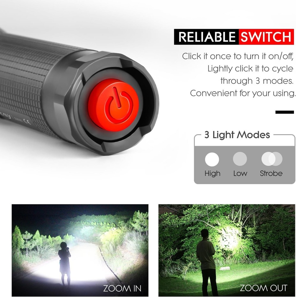 WdtPro High-Powered LED Flashlight S3000, Super Bright 1 PACK, Black