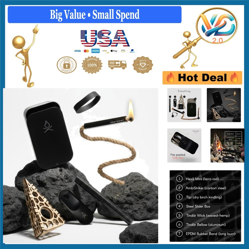 Firekit Survival Fire Starter Kit Waterproof Ferro Rod Tinder Wick Bellow