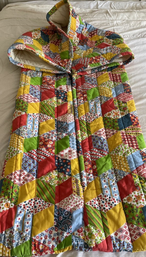 VTG 70s Boho Psychedelic Quilted Patchwork Hibernator Sleeping Bag Snug Blanket