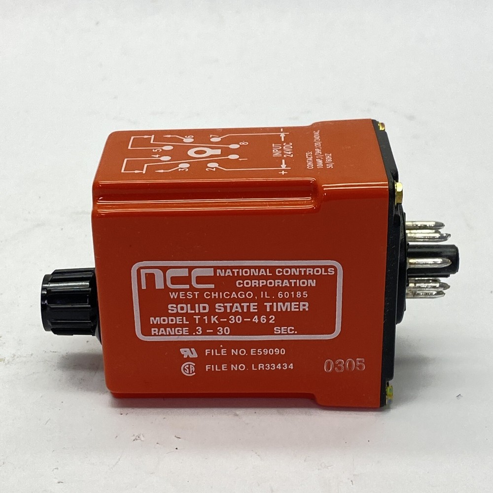 NCC 24VDC 120/240VAC 10A .3-30 Sec 8 Pin DPDT Delay on Make Solid State Timer