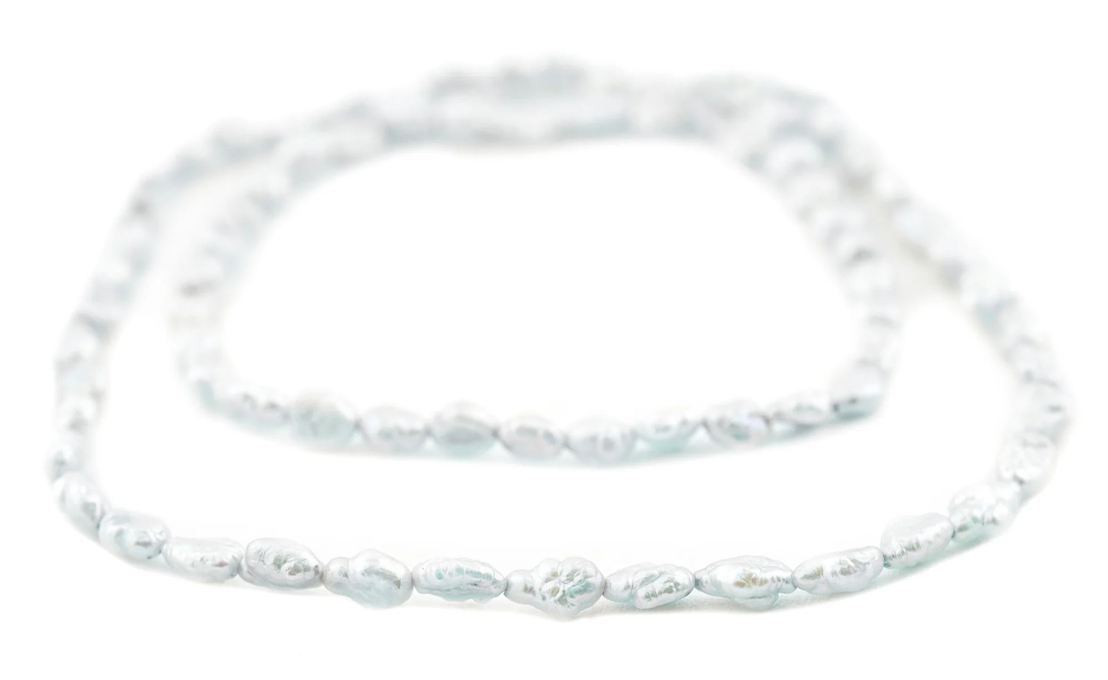 Faded Blue Vintage Japanese Rice Pearl Beads 4mm Oval 16 Inch Strand