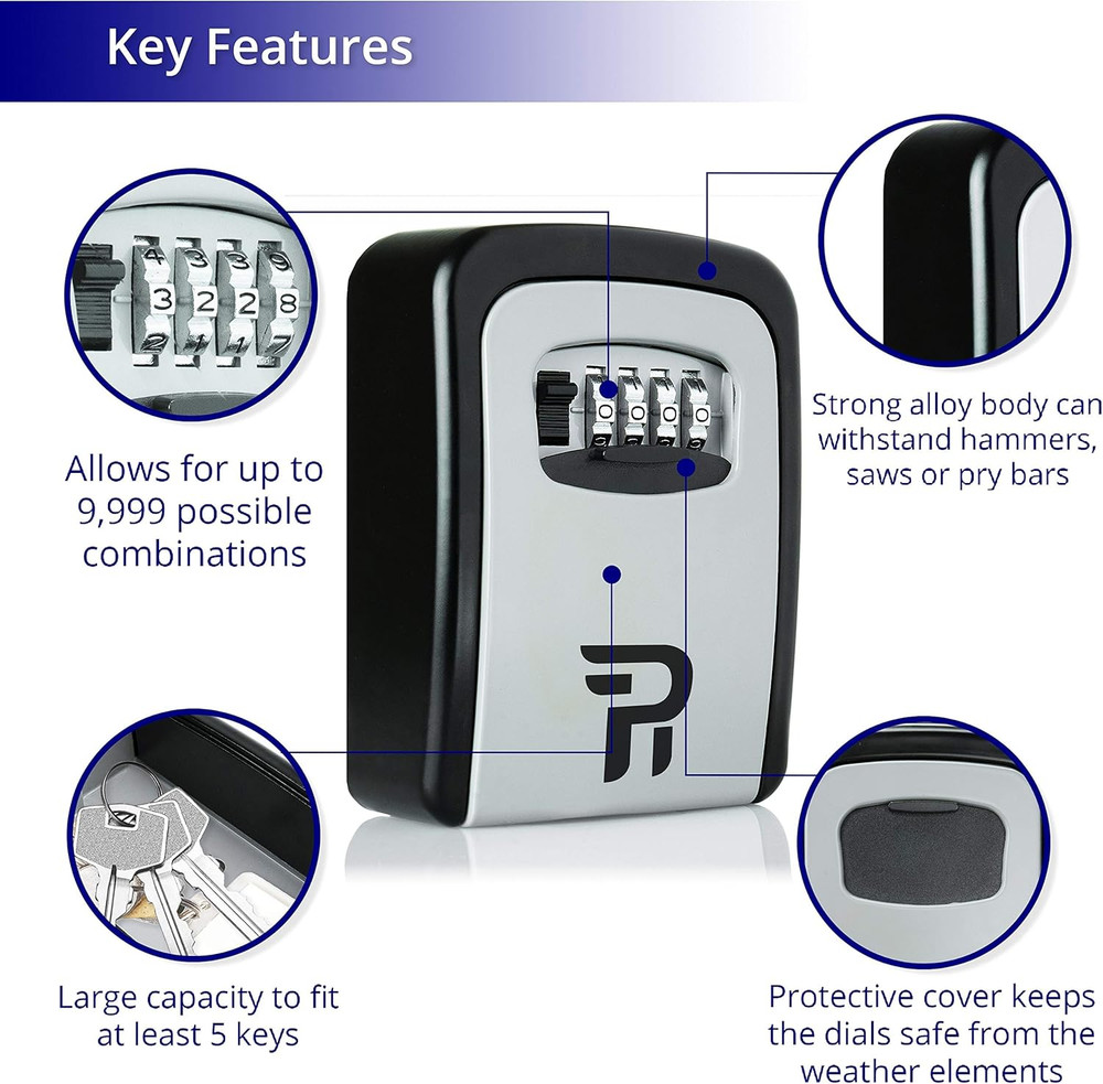 Lock Box for Keys with Code - Wall Mount Spare Key Lockbox Outdoor - Combination
