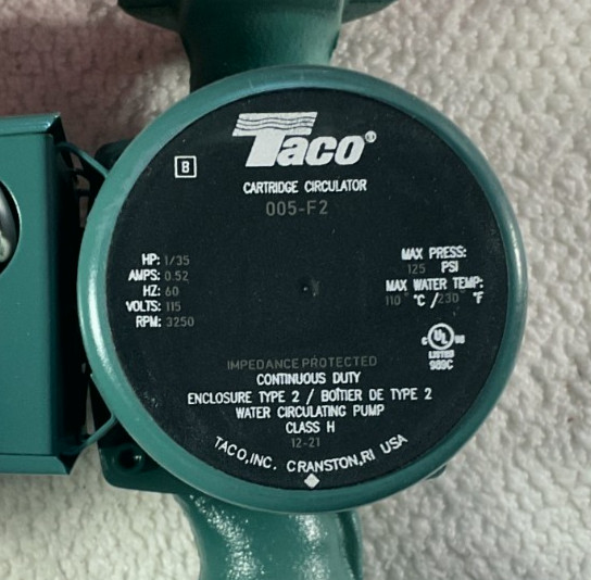Taco Cartridge Circulator Pump, Cast Iron 005-F2 New In Open Box