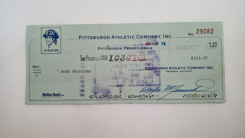 Andy Moynihan: 1978 Pittsburgh Pirates Expense Check