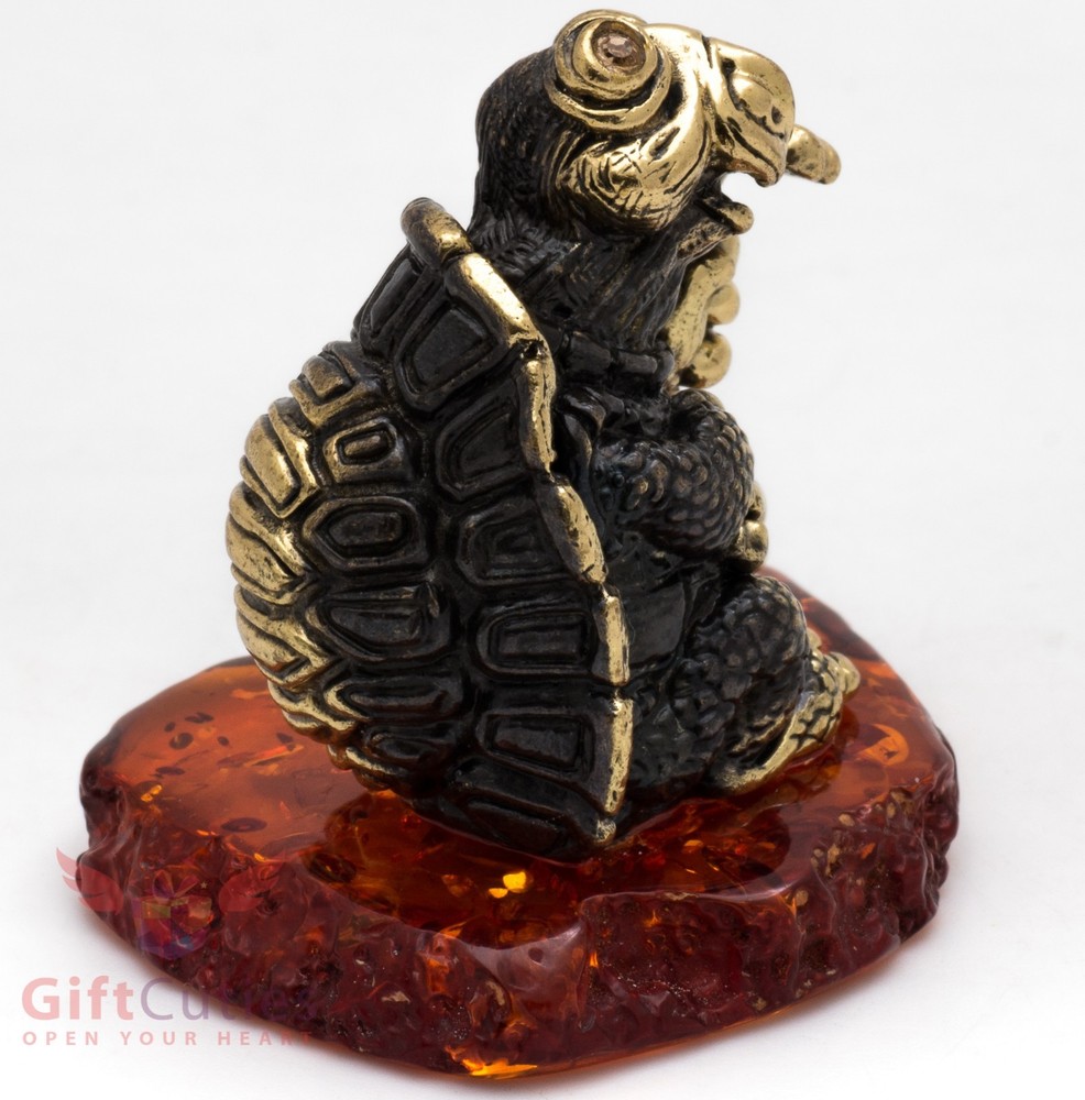 Solid Brass Amber Figurine Tortoise Turtle with a flower talisman IronWork