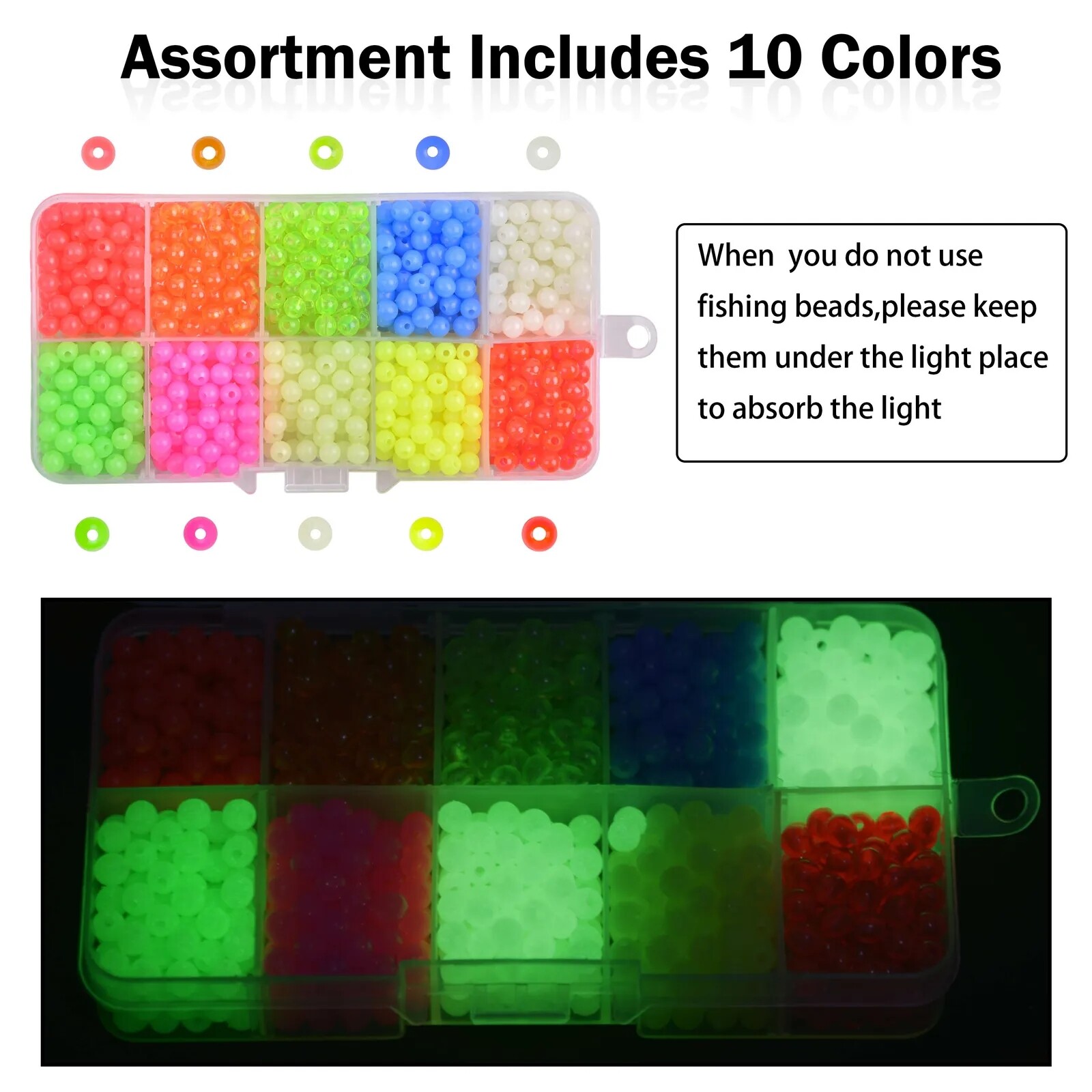 1000pcs 5mm Fishing Beads Assorted Beads Round Float Glow Fishing Rig Beads Eggs