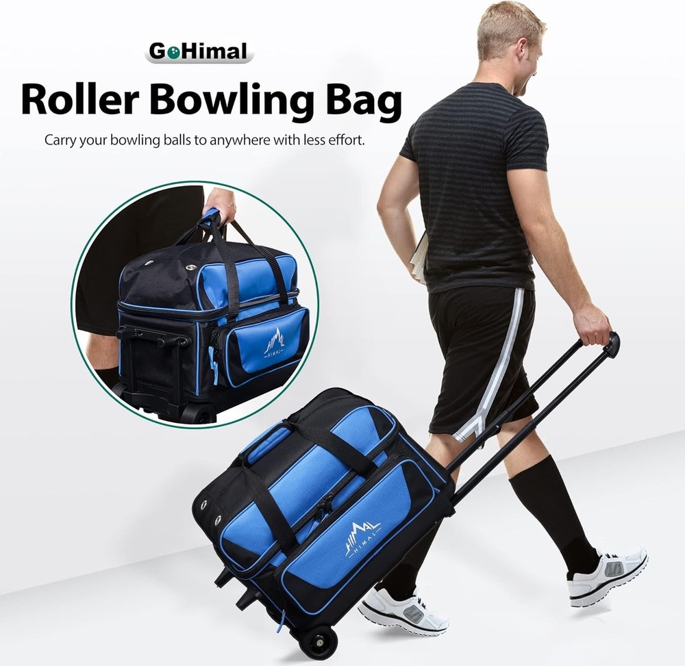 Double Roller 2 Ball Bowling Bag with Separate Shoe Compartment for Bowling S...