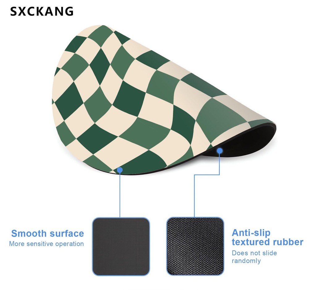 Green Checkered Mouse Pad Small, Abstract Wavy Pattern Mousepad, Cute Aesthet...