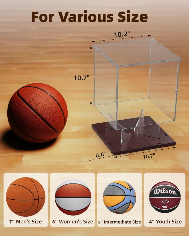 Fitense Basketball Display Case Acrylic Case, Walnut