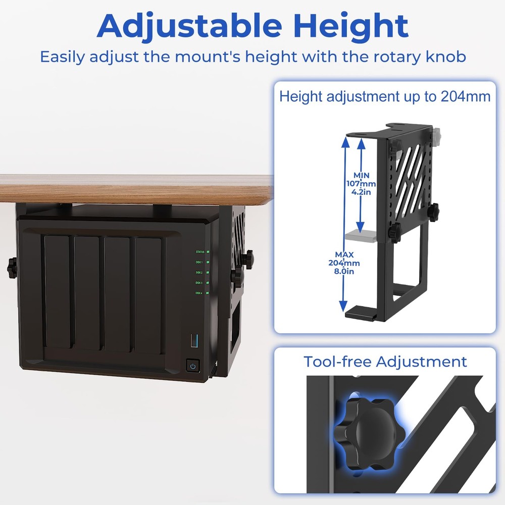 Metal Under Desk Mount for NAS Adjustable Mounting Bracket for Desktop NAS 1/...