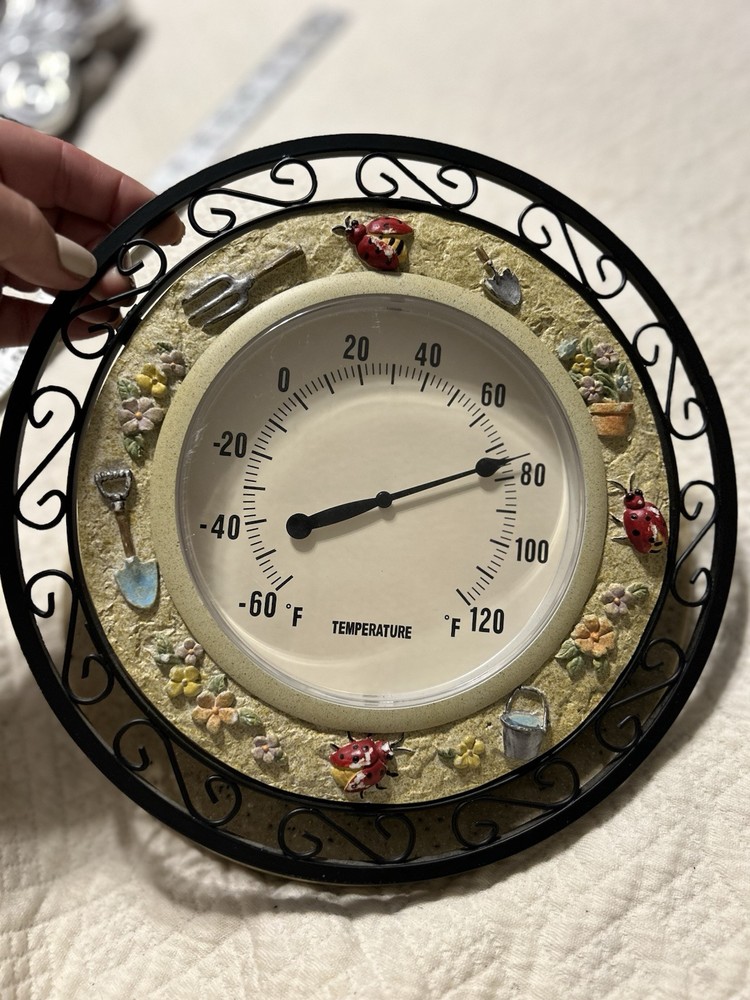 Springtime Summer Wall Mounted/Hanging Thermometer Floral Ladybugs