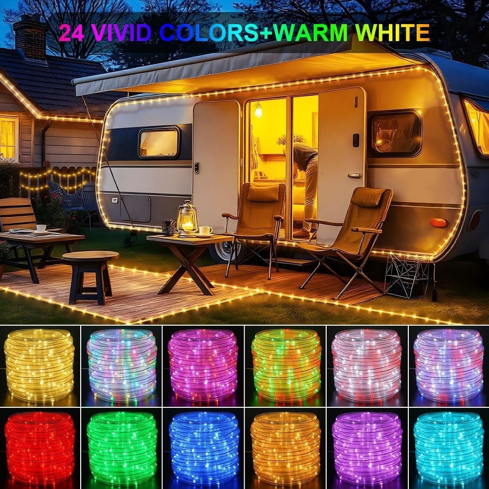 Waterproof 100ft LED Rope Lights Outdoor 300 LEDs Remote Control Timer