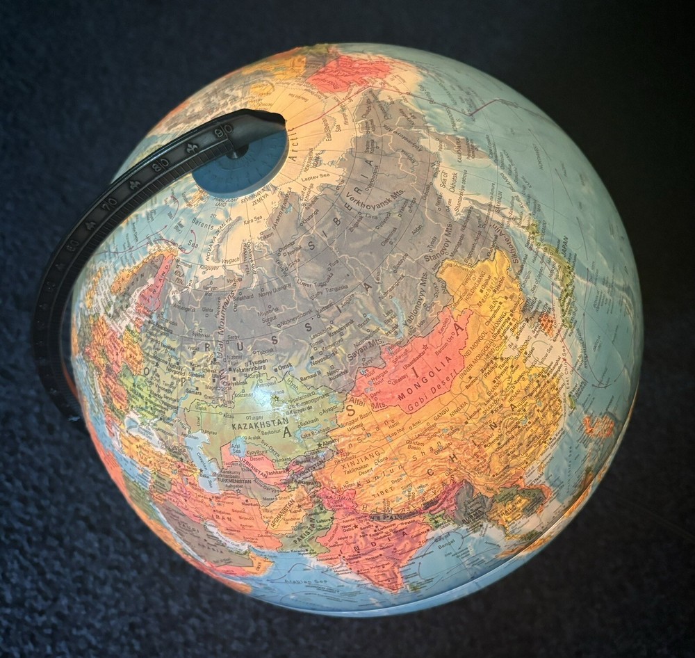 Vtg Replace World Globe Earth Light Up Large 8' Cord Switch EUC Topographical