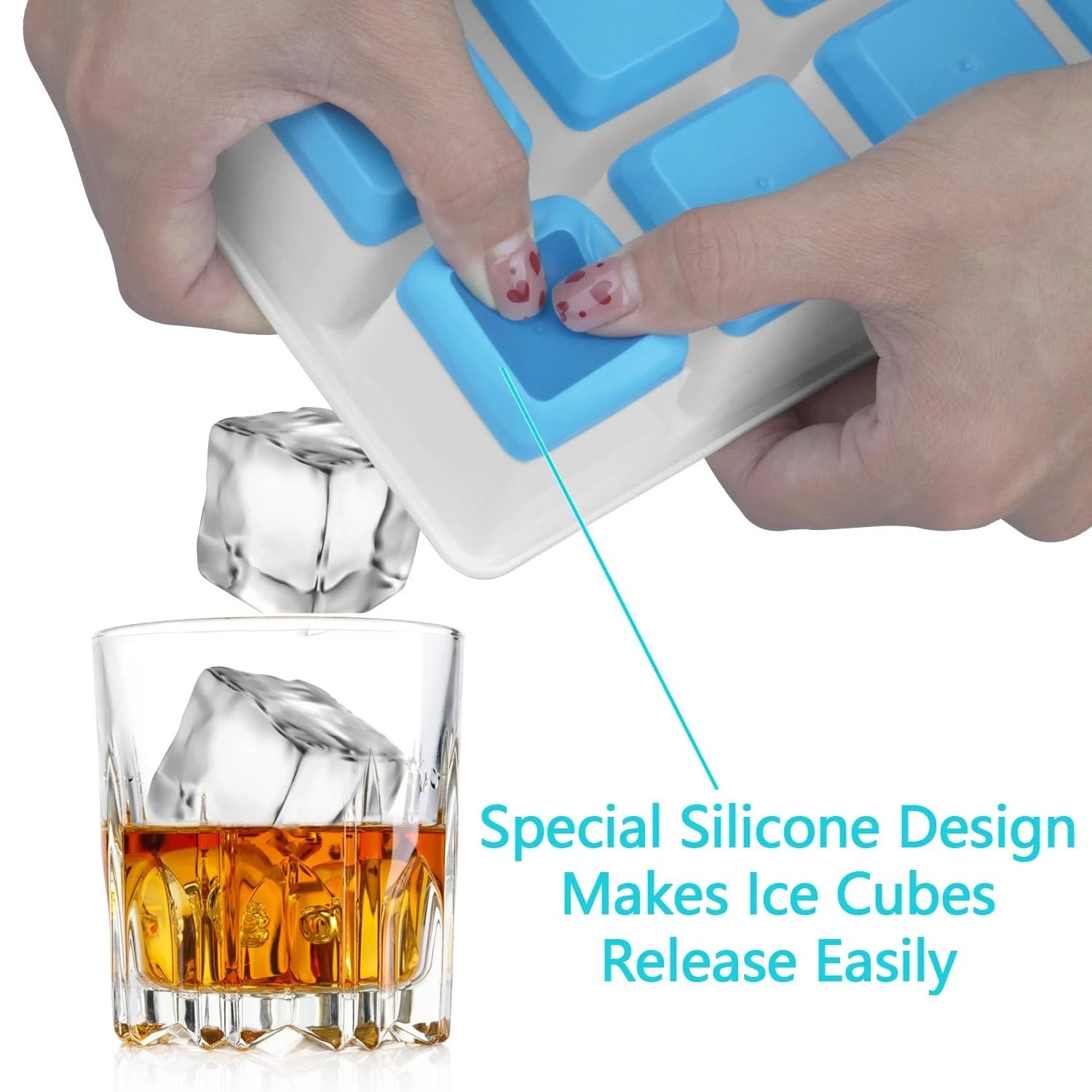 SVOST Large Ice Cube Trays 2 Pack, Silicone Easy-Release Large, Blue White