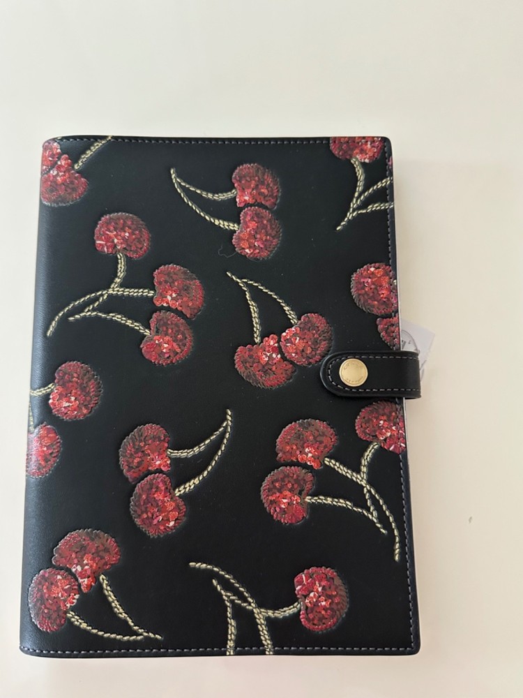 COACH NOTEBOOK CHERRIES CDB79 BLACK LEATHER NWT