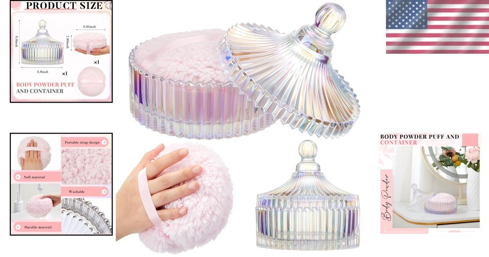 Women's Dusting Powder Puff Duo - Dazzling Crystal Container