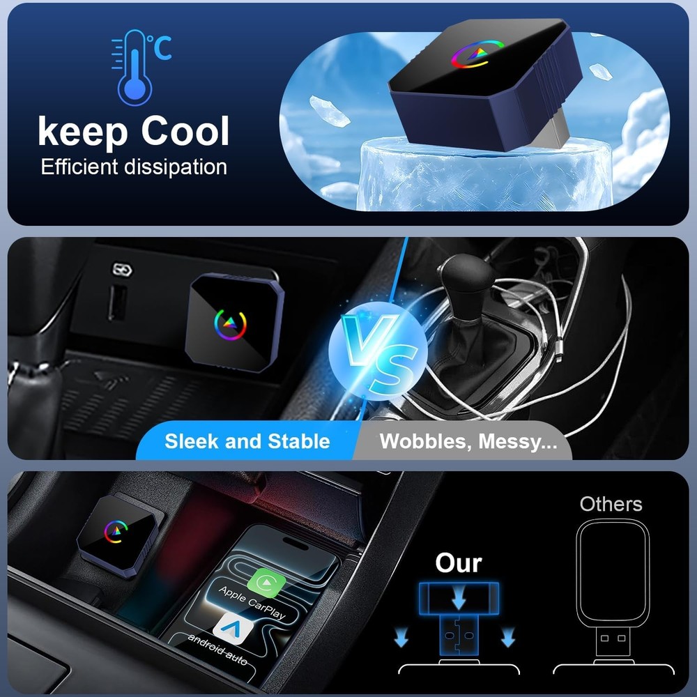 2026 Wireless CarPlay & Android Auto Adapter | Plug & Play, Wired to Wireless