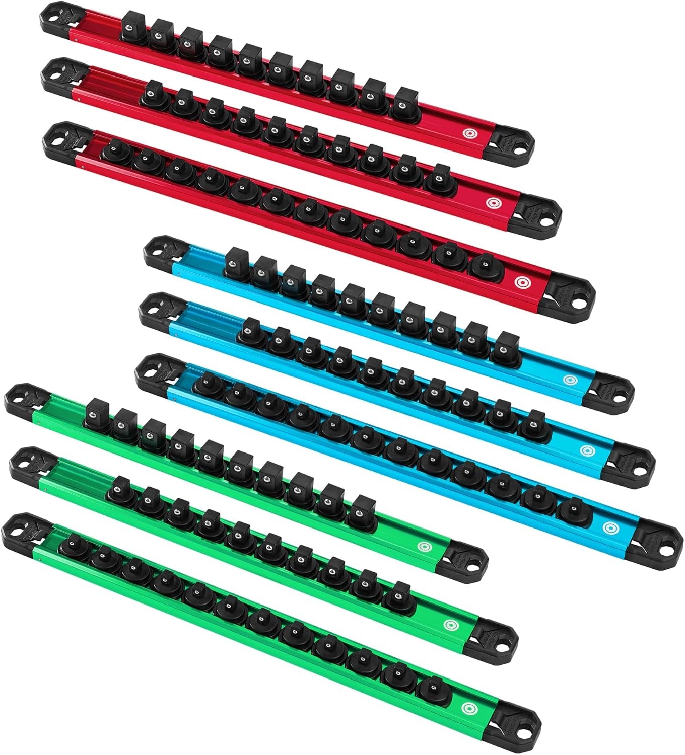 DURATECH 9PCS Magnetic Socket Organizer Set 1/4" 3/8" 1/2" DR Socket Rail Holder