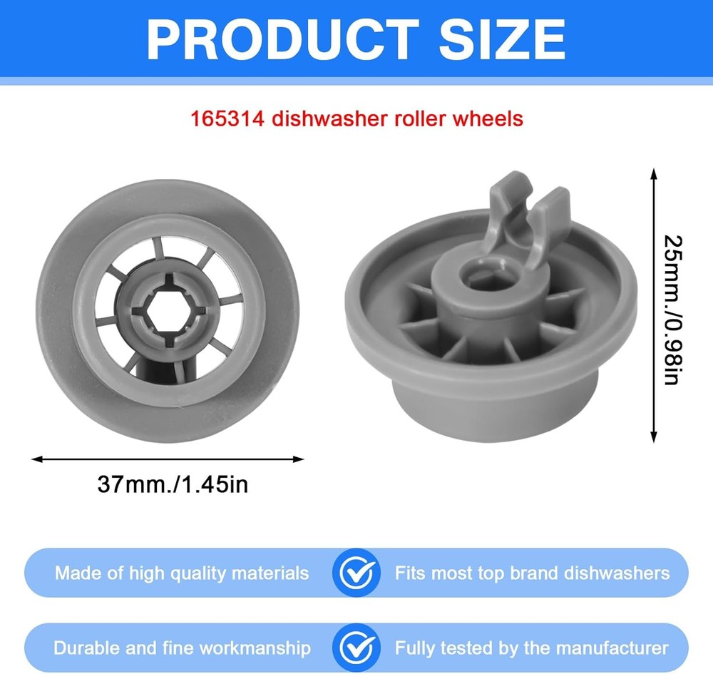 8 Pack Replacement Lower Rack Wheels for Bosch Kenmore Dishwashers FAST SHIPPING