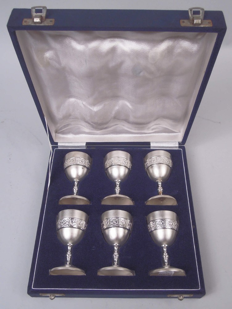 Fancy Wine Cups Small Goblets in Case Barware Sterling Silver