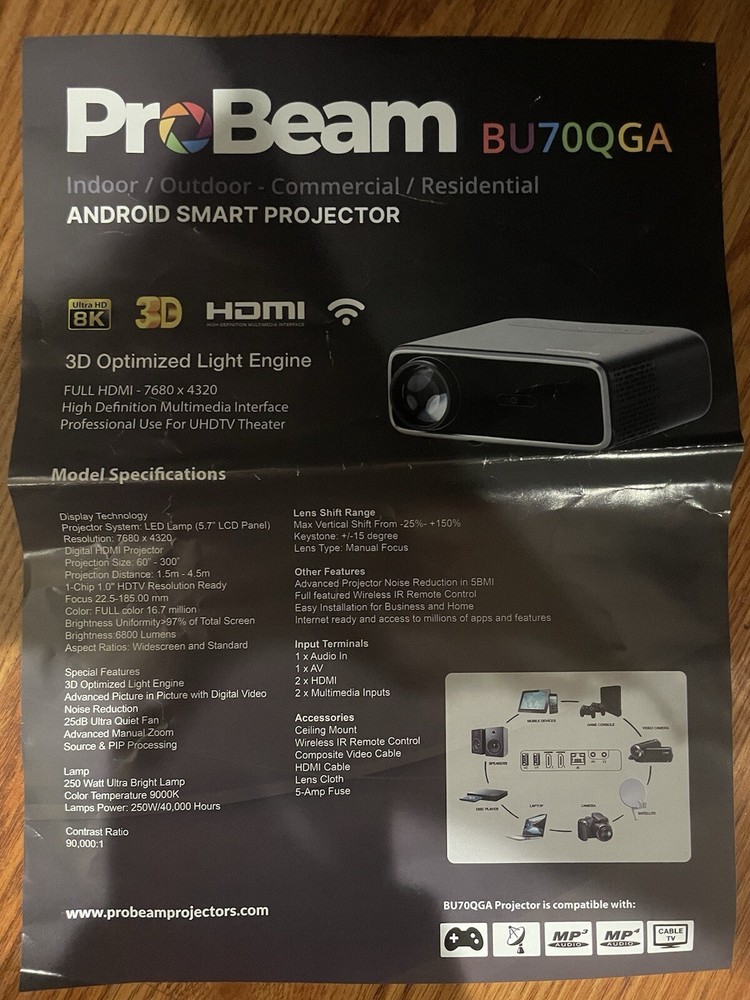 Probeam Laser Projector With Screen