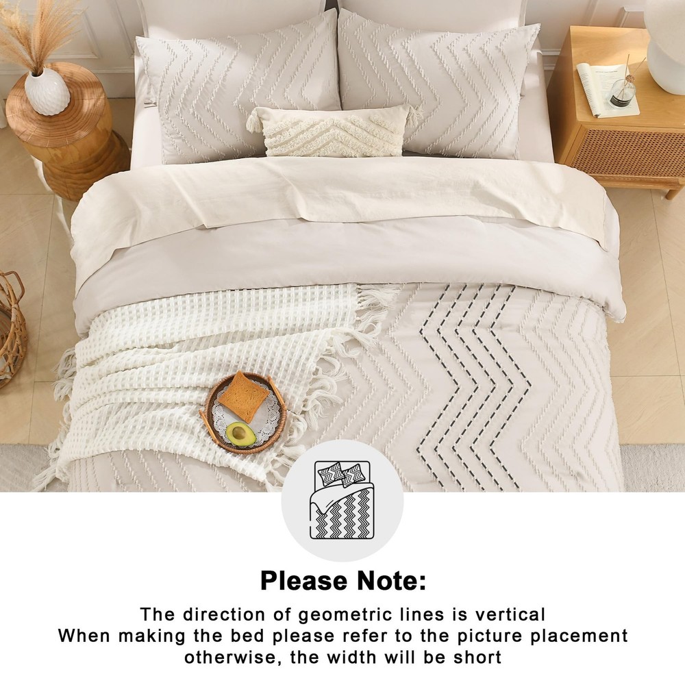 Andency Queen Comforter Set Beige, Comforters Queen Size Boho Cream Soft Warm...