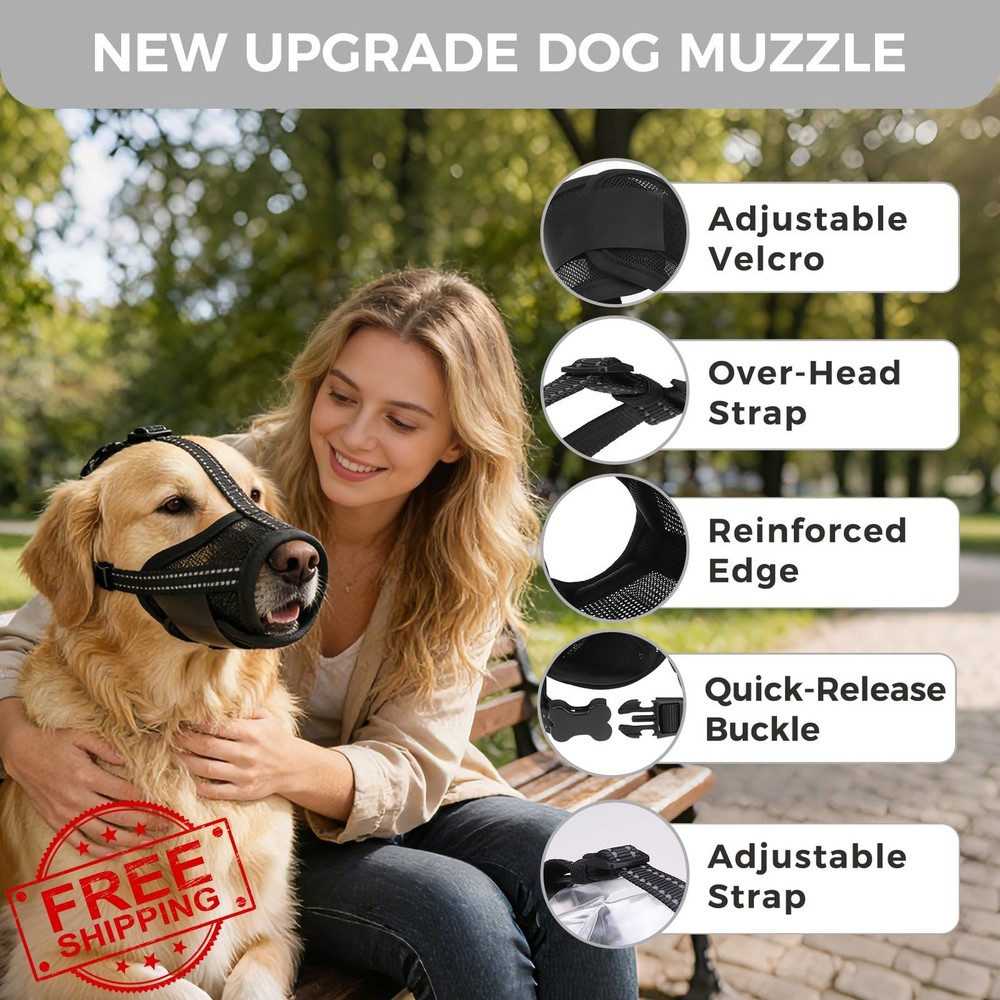 PAWCHIE Black Mesh Dog Muzzle Soft Breathable L