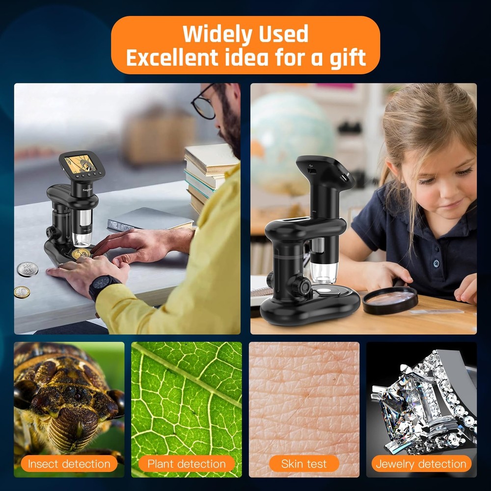 1000x Microscope-Handheld Digital Microscope for Children with 2" LCD Screen,...
