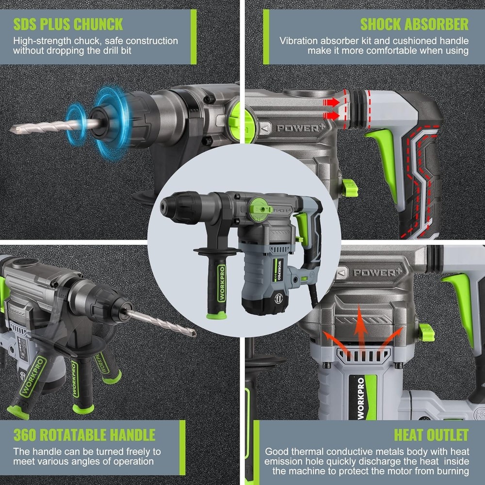 Ergonomic 12.5AMP SDS-Plus Rotary Hammer Drill for Efficient Concrete Chipping