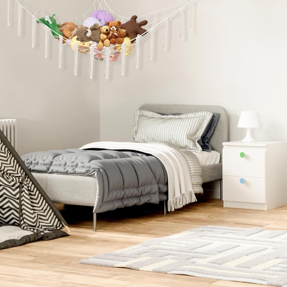 Large Stuffed Animal Storage Hammock Corner Beige Net
