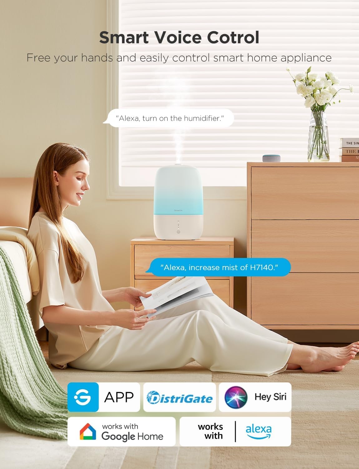 GoveeLife Smart Humidifier 3L Cool Mist , App Control, Aromatherapy, Night Light