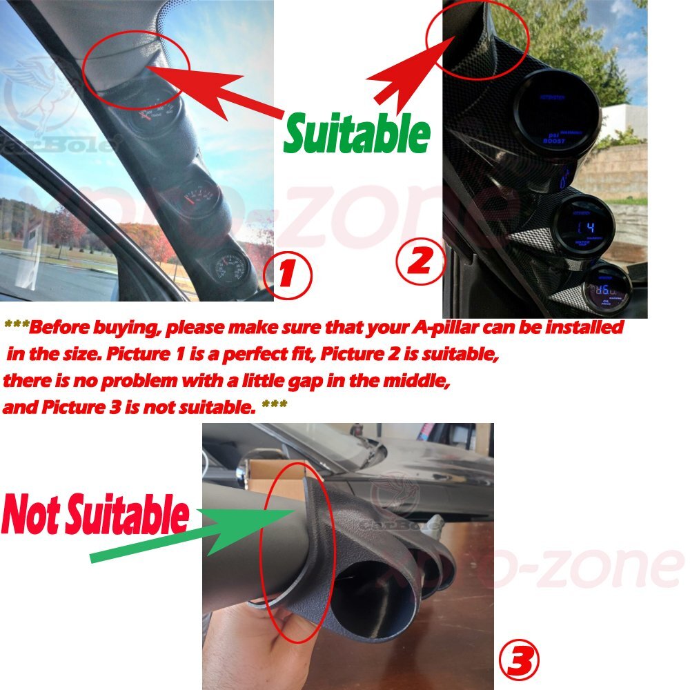 2" 52mm LEFT HAND DRIVE Pod A Pillar Triple 3 Hole Mount Gauge Holder Carbon