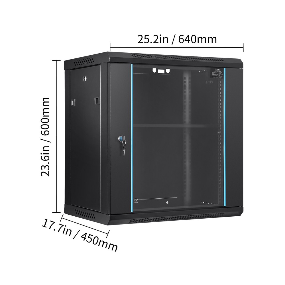 VEVOR 12U Wall Mount Network Server Rack Cabinet Enclosure 15.5'' Deep Door Lock