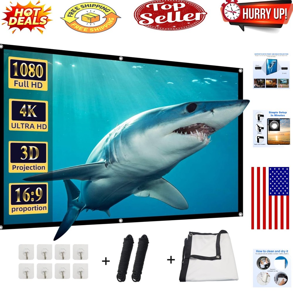 High-Density Polyester 84-Inch Projector Screen - 160-Degree Viewing for 3D & HD