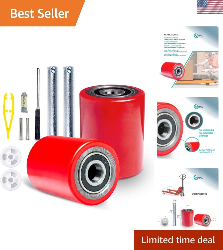 High-Performance 3" Pallet Jack Wheel Set with Bearings & Entry Rollers