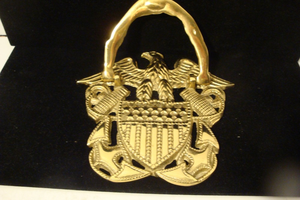 Solid Brass Eagle over flag emblem door knocker without screws