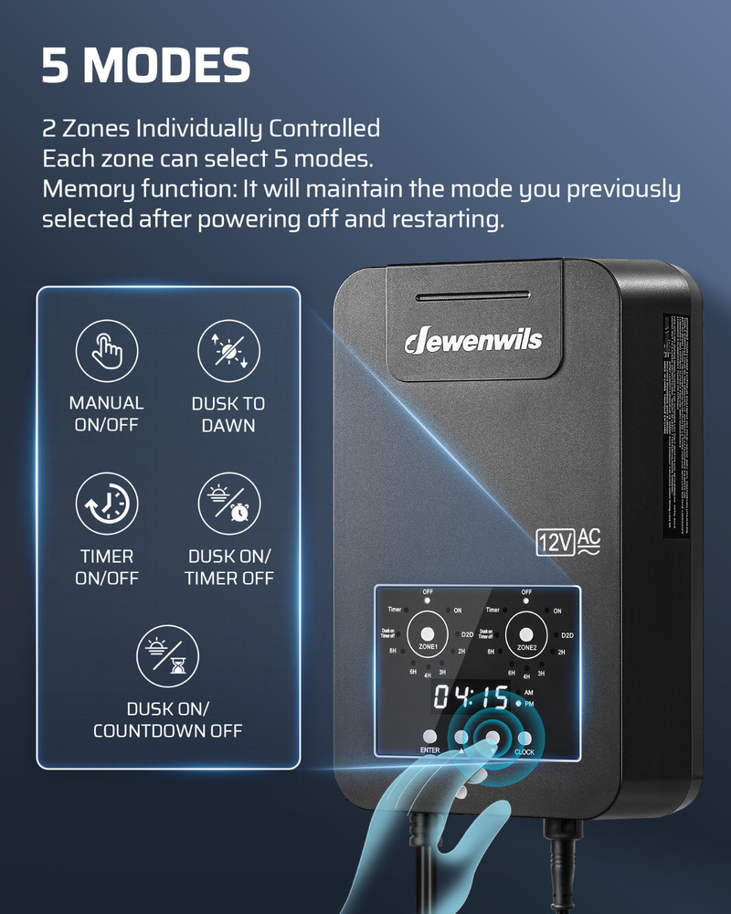 DEWENWILS 200W Low Voltage Landscape Transformer 2 Zone Timer Photocell